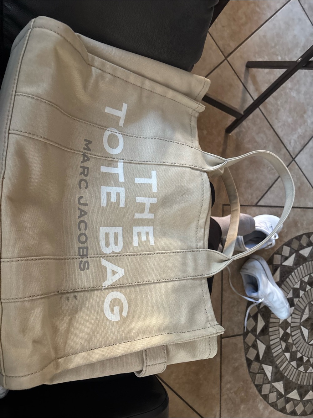 Marc Jacobs Beige Canvas Tote with White Logo Trim